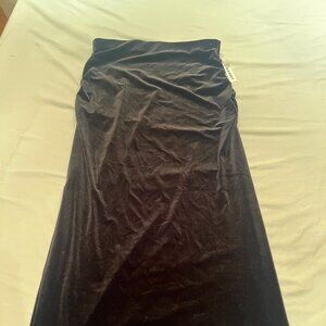 OLD NAVY Black Velour Midi Skirt with Split & Ruching Size M NWT